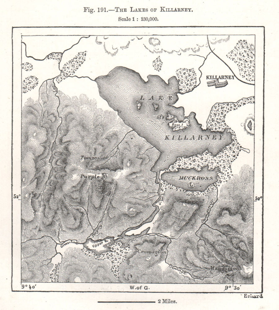 The Lakes of Killarney. Ireland. Sketch map 1885 old antique plan chart